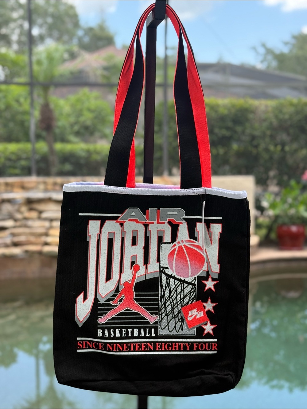 Nike Air Jordan Canvas Tote Bag Black Red Retro Basketball Graphic OS MA0957-023